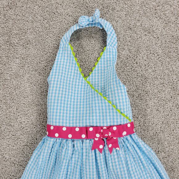 Emily Rose Unicorn Dress 18mo Blue Gingham Check Seersucker Halter Sundress - Picture 6 of 14
